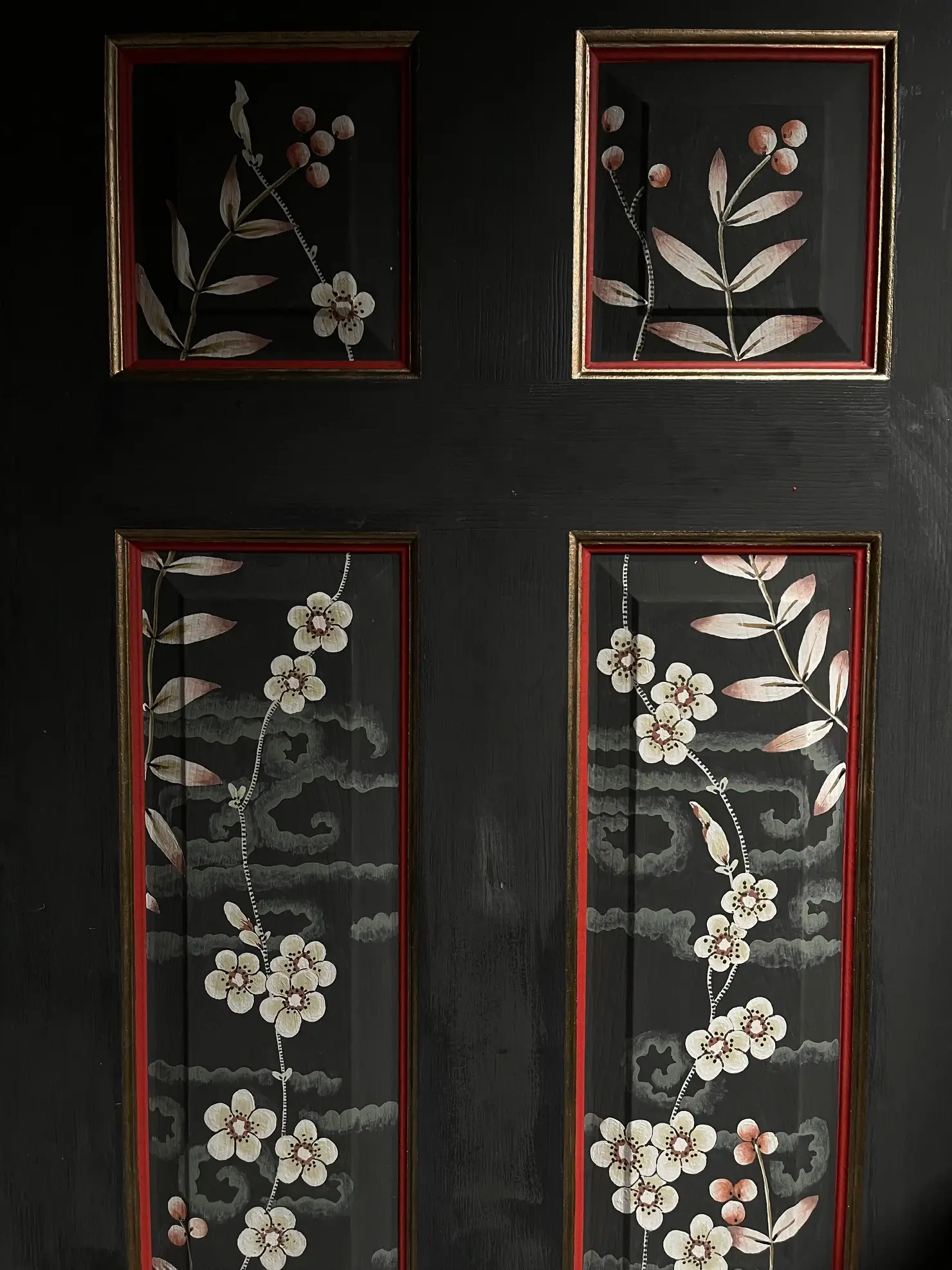 Black Chinoiserie Mural back of door